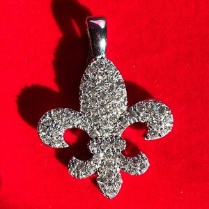 Silver Crystal Fleur-de-Lis Pendant Necklace